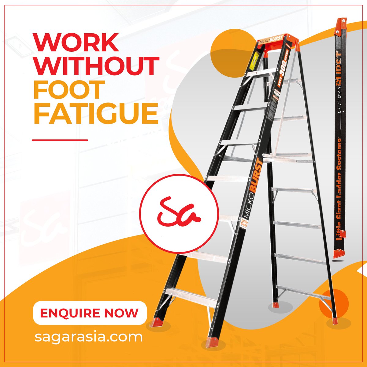 Microburst, a Little Giant ladder, is stable, easy to use and comes with safe and secure features like non-conductive fiberglass, Stable Lock™ spreader system made from a high-strength steel alloy and wide base.

#SagarAsia #Microburst #LittleGiantLadders #FibreglassLadders