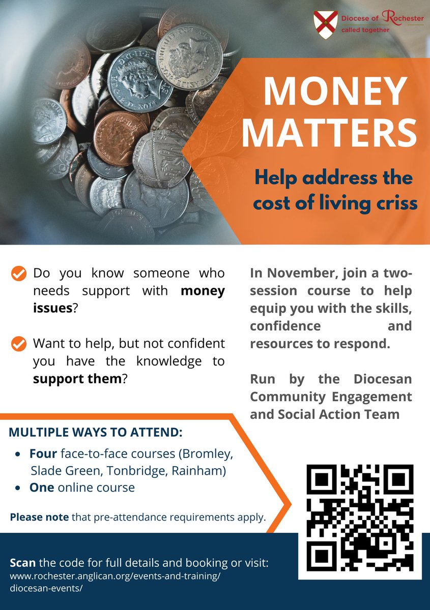Know someone who needs support with money issues? This November, the Diocese's Community Engagement and Social Action team is hosting a series of courses designed to help equip you with the skills, confidence and resources to respond.  Follow the link:  ow.ly/57t750LqzHc