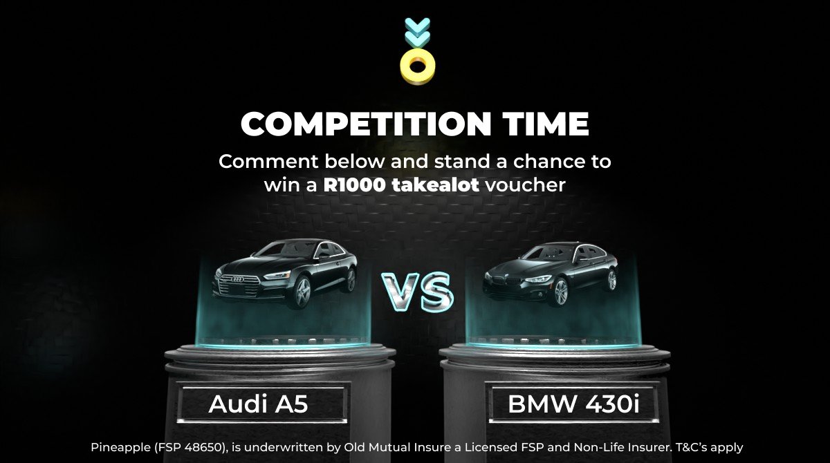 Pineapple_SA's tweet photo. You've enjoyed our EPIC #BlackFridayBrandOff so much over the years we’re bringing it BACK. 3rd time's a charm! Which coupe would you cop? BMW vs Audi - is it fair? Comment with your vote &amp; stand to win a R1000 Takealot voucher. Ts&amp;Cs apply. #LetTheGamesBegin #PineappleInsurance https://t.co/8DXi88DaEu
