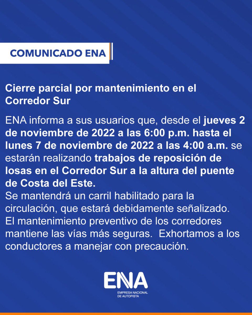 ENACorredoresPA's tweet photo. #ENACOMUNICA @tvnnoticias @telemetroradio @nexnoticias @sertvnoticias @radiopanama @traficologo @telemetropanama @prensacom @estrellaonline @midiariopanama @criticapa @diadiapa @panainforma @ensegundos_pa @CDENewspanama @laexitosapanama @rpc_radio @radiomiapanama @elsiglodigital https://t.co/txtrrQZcEV