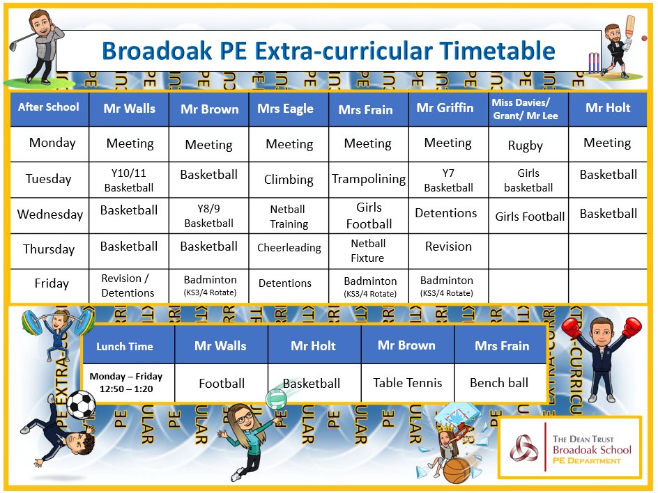 BroadoakSch's tweet photo. Make sure you participate in one of the many extra curricular clubs this half term. #extra_curricular https://t.co/8nrqIy0gB4