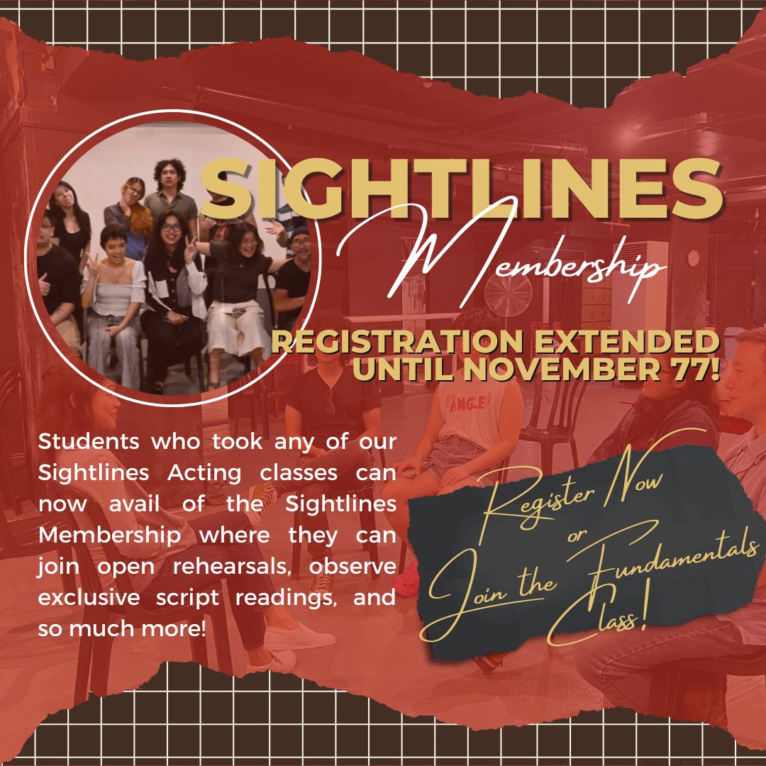 sightlinesactor's tweet photo. SIGHTLINES MEMBERSHIP EXTENDED! 😊 You now have until Nov 7 to sign up for the membership. 

✍️ Be a member by either signing up for either Meisner Acting Class: Fundamentals or the Sightlines Membership: https://t.co/GNQC5szyt1

📍More details here: https://t.co/47tCOi93Fh https://t.co/VlpynswaUv