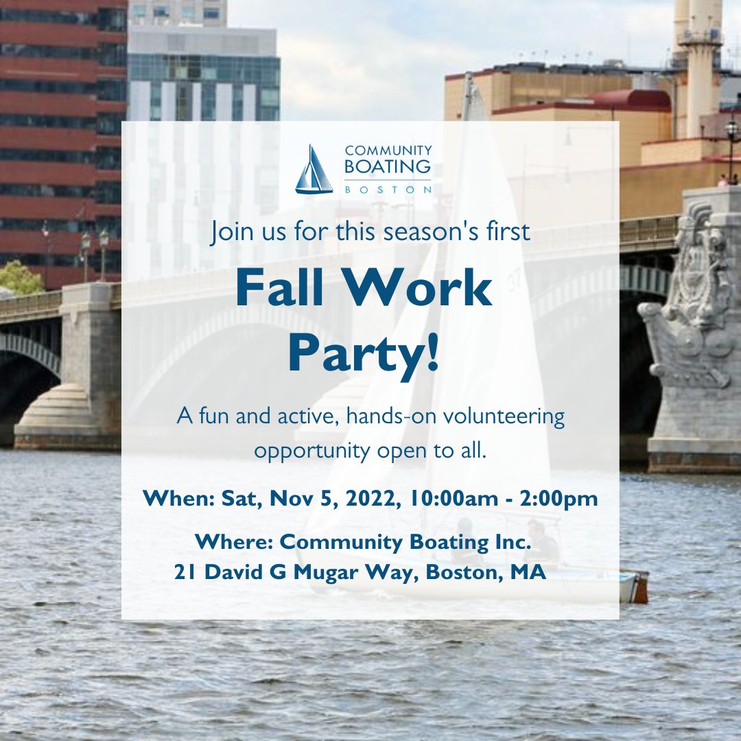 Join us on Saturday for our Fall Fleet Work Party! We will be hauling all the Mercuries out of the Charles, de-rig them, and flip them upside down on the dock. It will be fun, hope to see you there! #volunteer #Boston