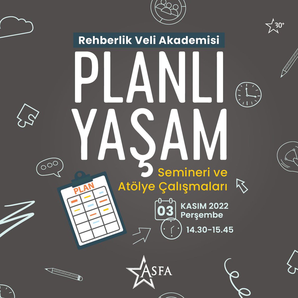 AsfaKoleji's tweet photo. Rehberlik Veli Akademisi • PLANLI YAŞAM Semineri! Siz değerli velilerimizin de öğrencilerimize bu süreçte destek olabilmesi ve hayatının her aşamasında ideal planlamaları yapabilmesi adına seminerimize ve atölye etkinliklerimize katılmanızı heyecanla bekliyoruz. https://t.co/vytgt8CFLS