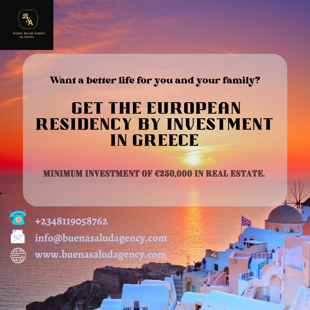 AgencyBuena's tweet photo. Want a better life for you and your family, look no further than the European Residency by investment in Greece which offers the lowest entrance cost in the EU, with a minimum investment of €250,000 in Real Estate. nship #dominicacitizenship #citizenship #secondpassport https://t.co/GvWjnSnezK