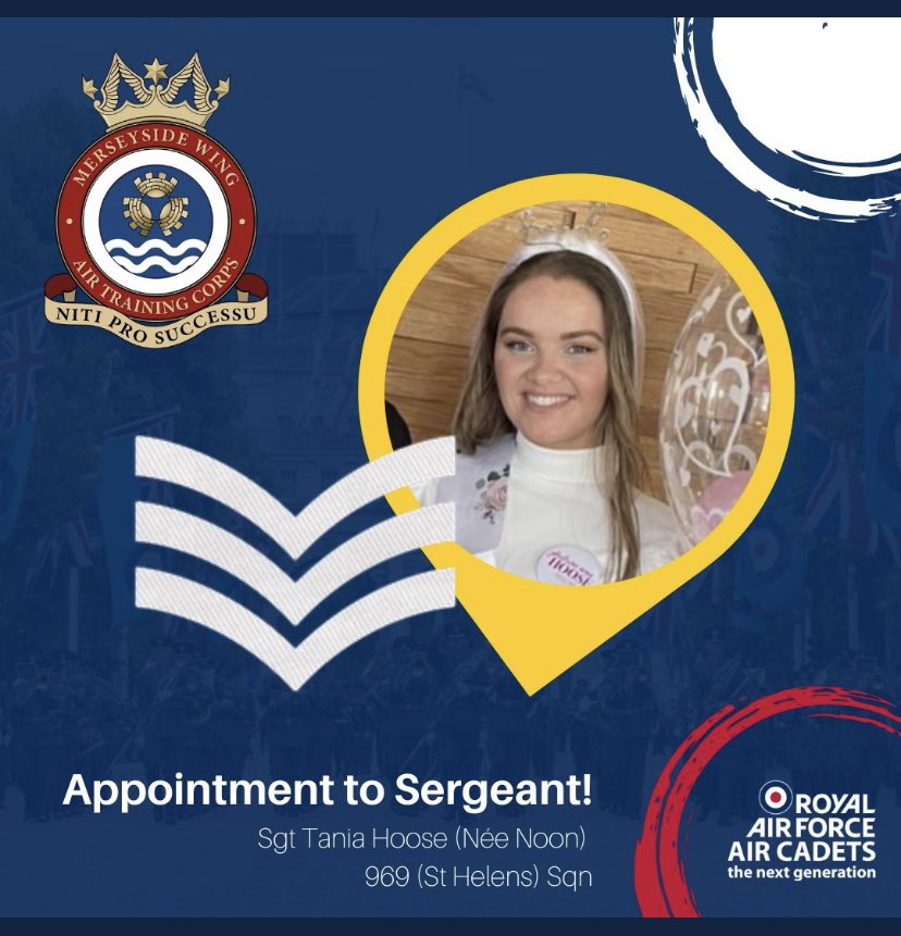 ** Promotion Post **

We are very proud to announce that Tania, one of our staff members has successfully passed her Wing Board and has been appointed to the Rank of Sergeant! 
<a href="/OCMerseyside/">OC Merseyside Wing RAFAC</a> <a href="/ComdtAC/">Commandant RAF Air Cadets</a> <a href="/MerseysideWing/">Merseyside Wing</a> 
#RAFAC #rafac #royalairforceaircadets #promotion #royalairforce