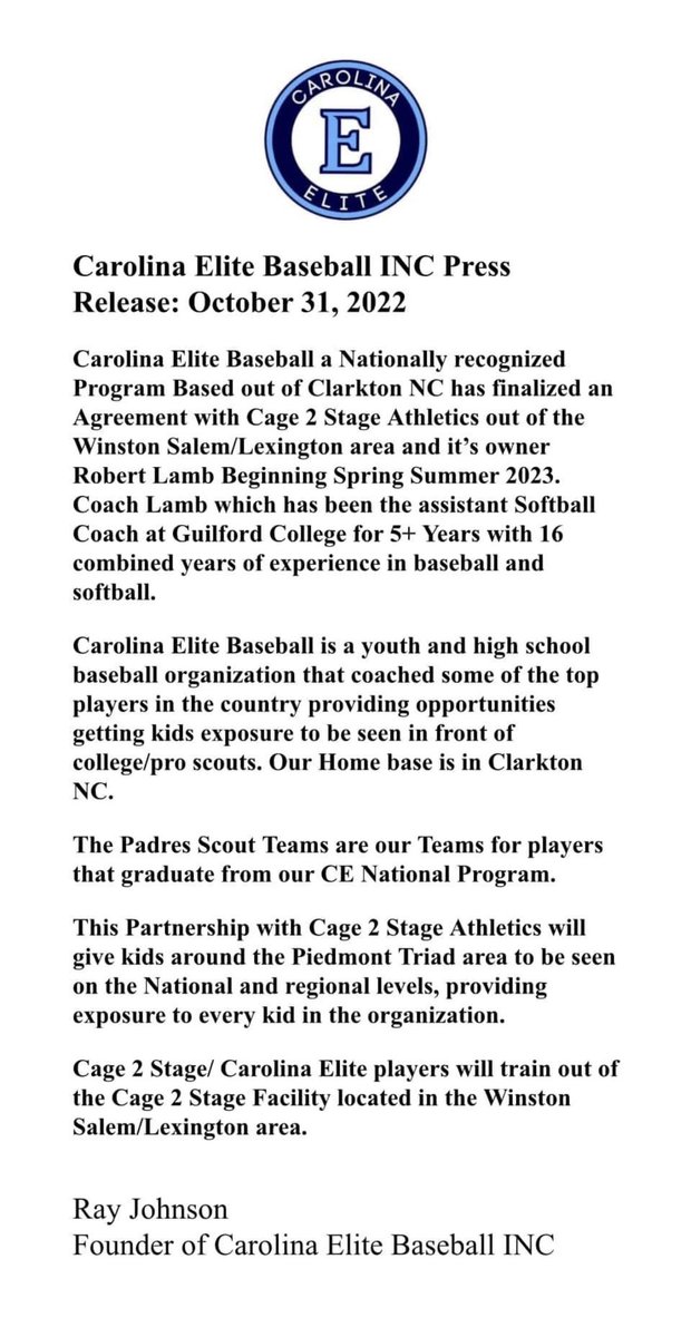 Super excited to announce this partnership with <a href="/cebaseball12/">Carolina Elite Baseball</a> <a href="/carolinaeliteba/">Ray Johnson</a> <a href="/padresscout123/">Padres Scout Team</a> !! Big things to come in the near future !!