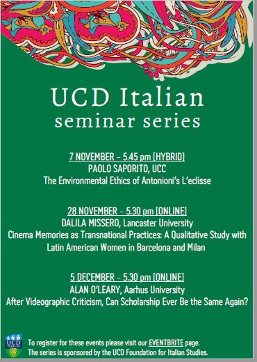 We're delighted to announce that the UCD Italian Seminar Series will start on Monday 7 November with a presentation by @PaoloSap from <a href="/italian_ucc/">Italian UCC</a>. All welcome! You can register for the upcoming term 1 events here: eventbrite.ie/e/ucd-italian-…