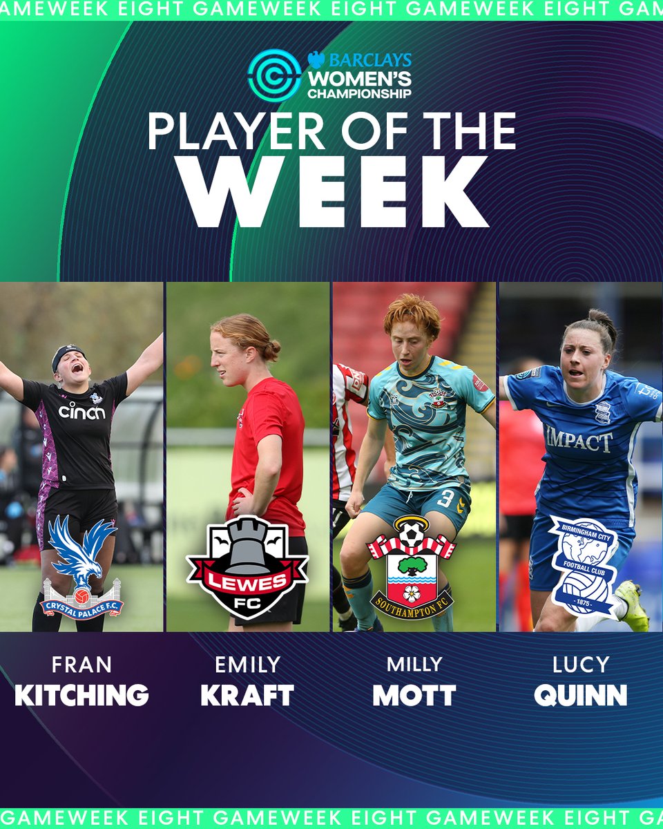 BarclaysWSL2's tweet photo. The nominees for your #BarclaysWC Player of the Week are in!

🌟 @FranKitching 
🌟 Emily Kraft
🌟 @milly_mott 
🌟 @LucyQuinn7 https://t.co/5Wv7QRnvDs