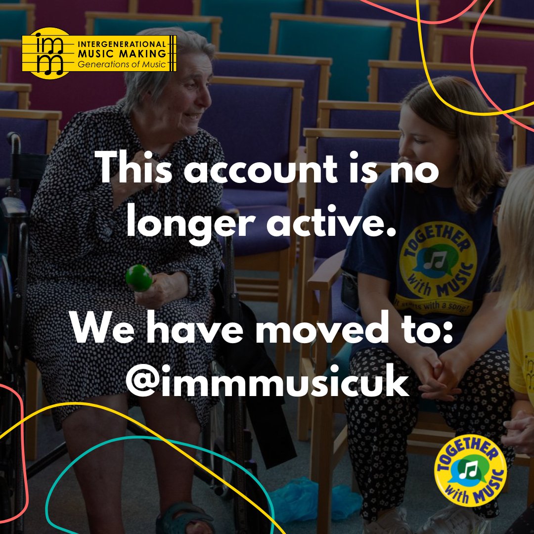 Our Together With Music programme is part of Intergenerational Music making, a national organisation that bridges the gap between generations through #music making!

We are officially moving to the IMM account, please give us a #follow to stay in touch with our work: <a href="/IMMmusicUK/">Intergenerational Music Making</a>