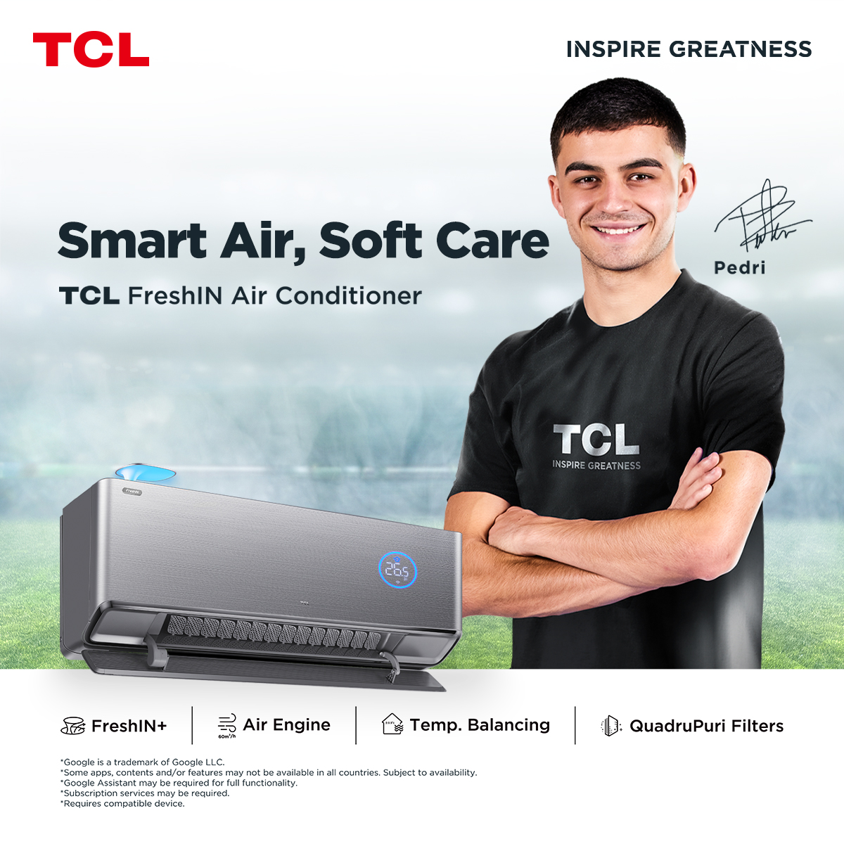 tcl_india's tweet photo. The #FreshIN_AC’s QuadruPuri Filters ensure highly efficient air purification, just like how Pedri ensures an efficient offensive pattern for his team. Smart Air, Soft Care.
Check out our website for details: https://t.co/RIZZmDYtW5
#TCLInspireGreatness
#GreatShow https://t.co/UeYXwBGZ8q