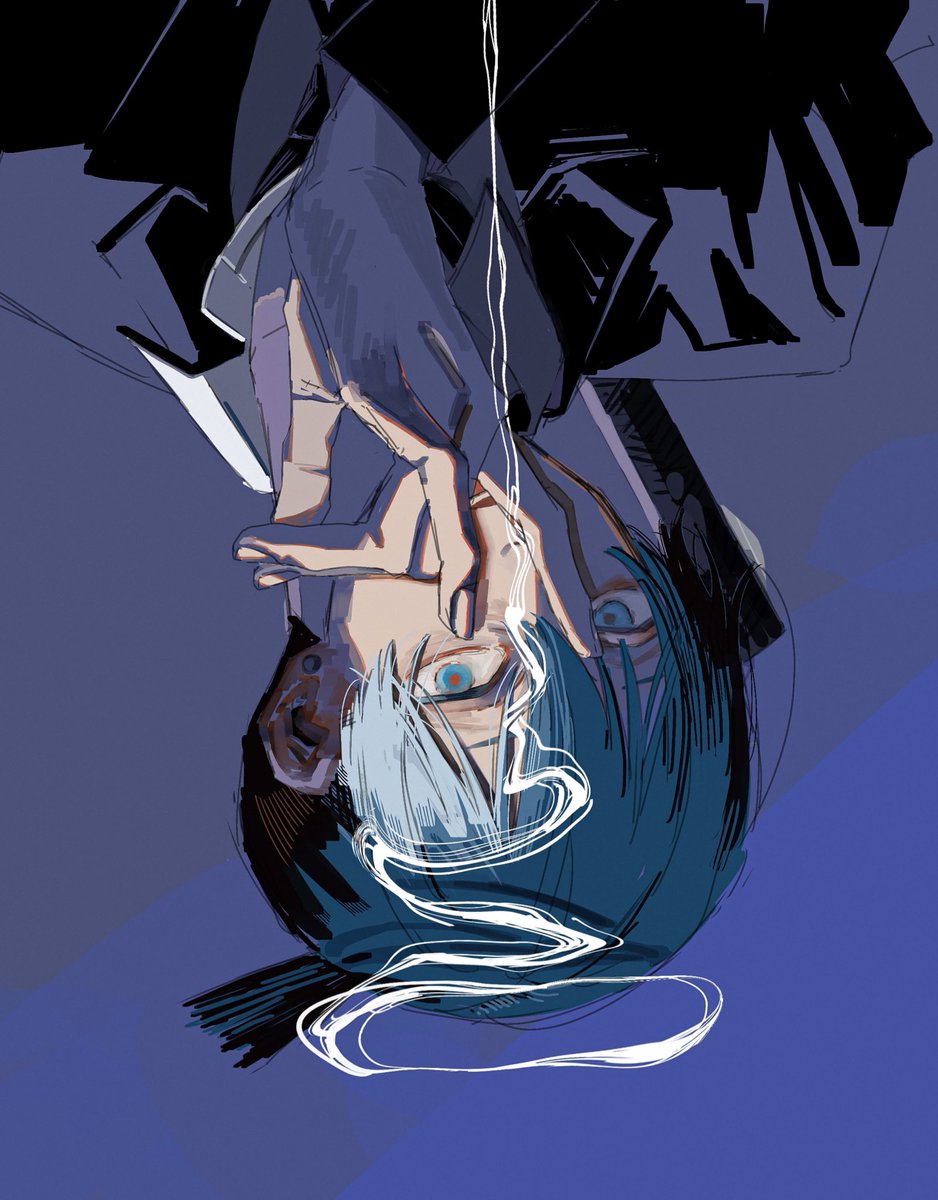hayakawa aki 1boy solo cigarette topknot male focus black hair blue eyes  illustration images