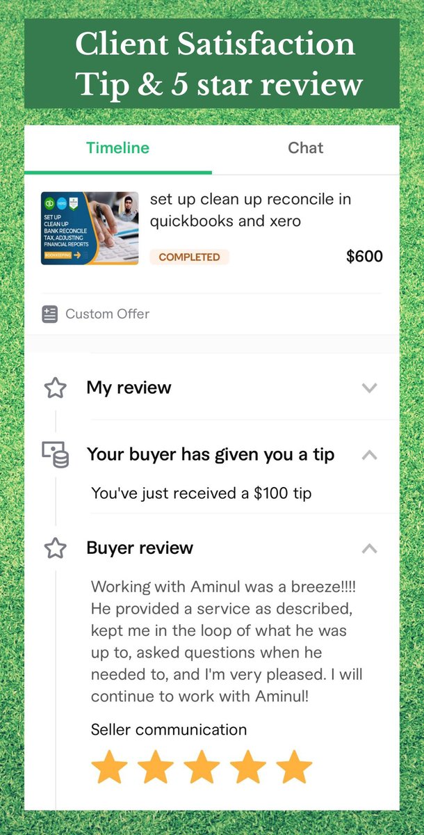 Communication and quality work are the most important part of satisfying your client. Also, if you can ensure your best output, the results will make you happier than you expected. #clientsatisfaction #tip #5starreview <a href="/Fiverr/">Fiverr</a> #bookkeeping #quickbooks #cleanup
