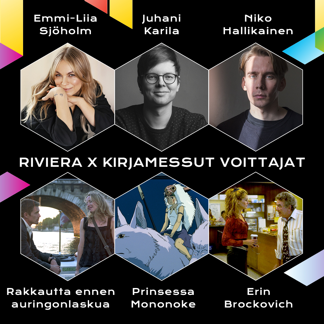 Kirjailijat kertoivat suosikkielokuvansa kirjamessuilla ja yleisö sai äänestää, mitkä elokuvista näytetään elokuvateatteri Rivierassa Helsingissä  3.12. Eniten ääniä saivat Rakkautta ennen auringonlaskua, Prinsessa Mononoke ja Erin Brockovich. Liput tulevat myyntiin ensi viikolla