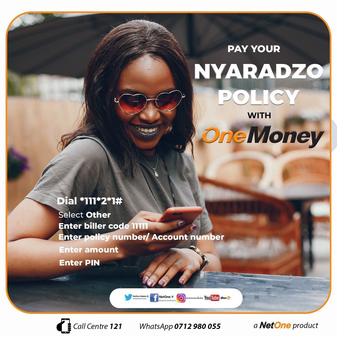 OneMoneyZw's tweet photo. Pay your @Nyaradzo_Group policy with OneMoney 
Dial *111*2*1# and follow the steps that follow
#ItsOneTime https://t.co/R2gLua4RiD