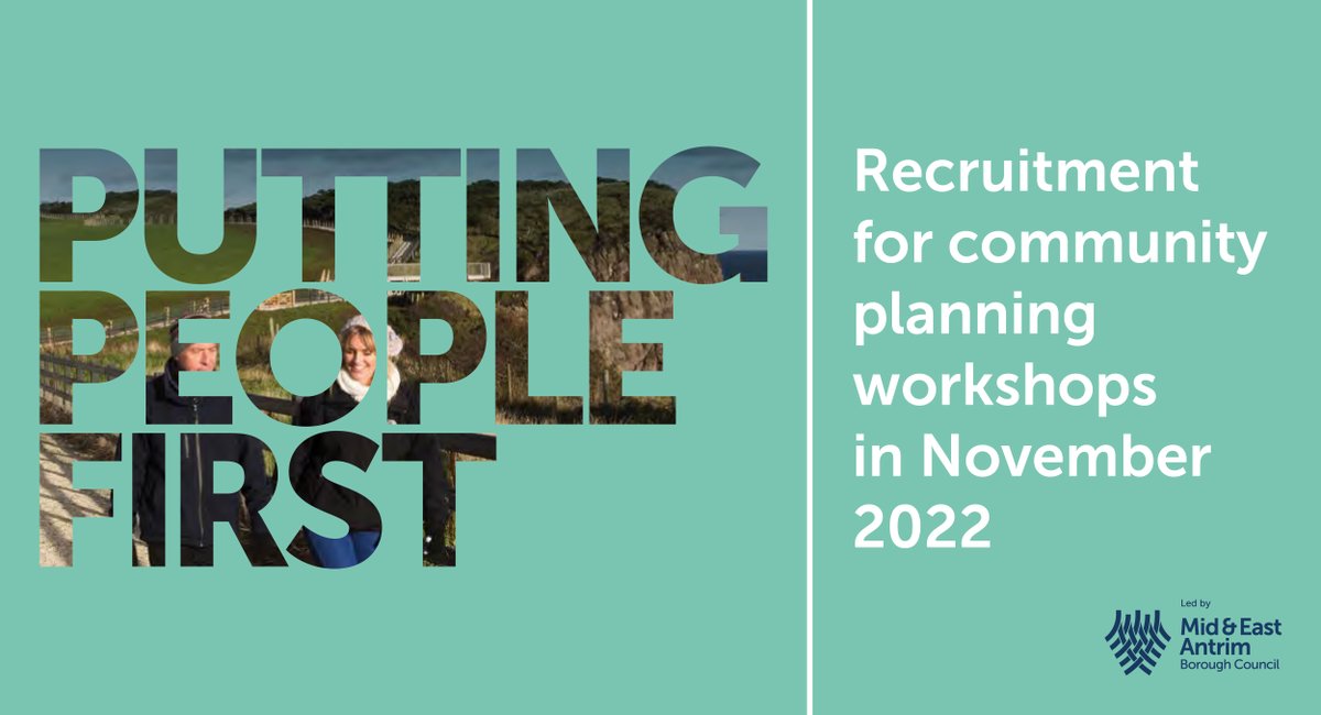 Shape MEA’s Community Plan – Putting People First
#Ballymena Showgrounds, 9.30am – 12.30pm 
17 Nov – Health &amp; Wellbeing
23 Nov – Community Safety &amp; Cohesion
24 Nov – Education, Employment, Tourism &amp; Economy
E: margaret.greer@midandeastantrim.gov.uk
#PuttingPeopleFirst #ourMEA