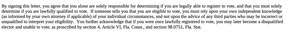 JuddLegum's tweet photo. 7. Perhaps realizing that these charges will not stick, Florida has quietly started requiring parolees to sign a new form stating they are solely responsible for determining their eligibility to vote (by consulting a lawyer, if necessary)

https://t.co/18g5HNj1mS https://t.co/xK8WrKaKQv