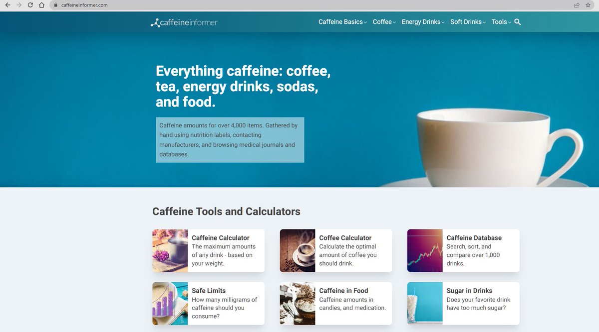 15. Caffeine Informer Where are my coffee lovers?? Discover the caffeine amounts for over 4,000 items.. caffeineinformer.com