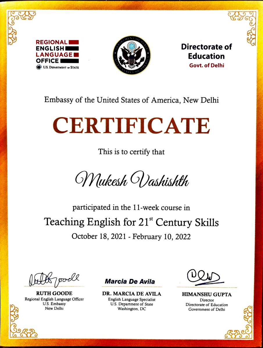 mukeshvashishth's tweet photo. Recd my RELO certificate. Thx a lot to #americancenter #reloindia #doe for this wonderful opportunity to learn and collaborate. It was a lot of hard work and a lot of fun. Every moment of hard work was worth it.
@PPandeyOfficial @IamCJha @Surinderorigami @Reflectivediary https://t.co/Wn6K0a6RYB
