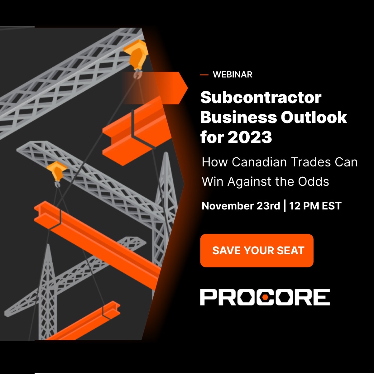 procoretech's tweet photo. Join us Nov 23rd at 2pm EST as we cover the top subcontractors challenges in 2023 and how to solve them with tech. https://t.co/tNeFwByE69

#ProcoreCanada https://t.co/Pfdi1ZXQMh