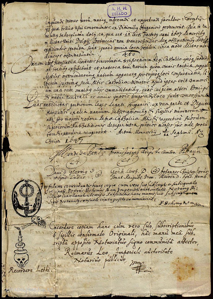 zerzura_sp's tweet photo. Imagen 334
ES.28079.AHN//ESTADO,2880,Exp.32
Tratado original ajustado en Münster, el 11 de septiembre de 1647, entre el rey Felipe IV y las ciudades hanseáticas, y ratificado por S.M. el 26 de febrero de 1648. 
 https://t.co/sfEuLDa9t2 vía @ArchivosEst https://t.co/FO42b0or8r