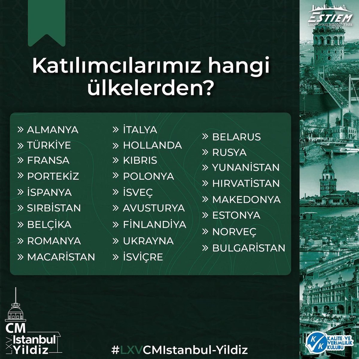 ytukvk's tweet photo. Avrupanın her köşesinden gelecek katılımcılarımızla kültürel etkileşimin en üst seviyede olacağı 5 gün bizleri bekliyor 💙
Heyecanla beklediğimiz 6-11 Kasım’da düzenlenecek olan Council Meeting’e gelecek katılımcılarımızın ülkeleri 🎉
#estiem #ytü #yildiz #kvk https://t.co/K6sQI6yjvB