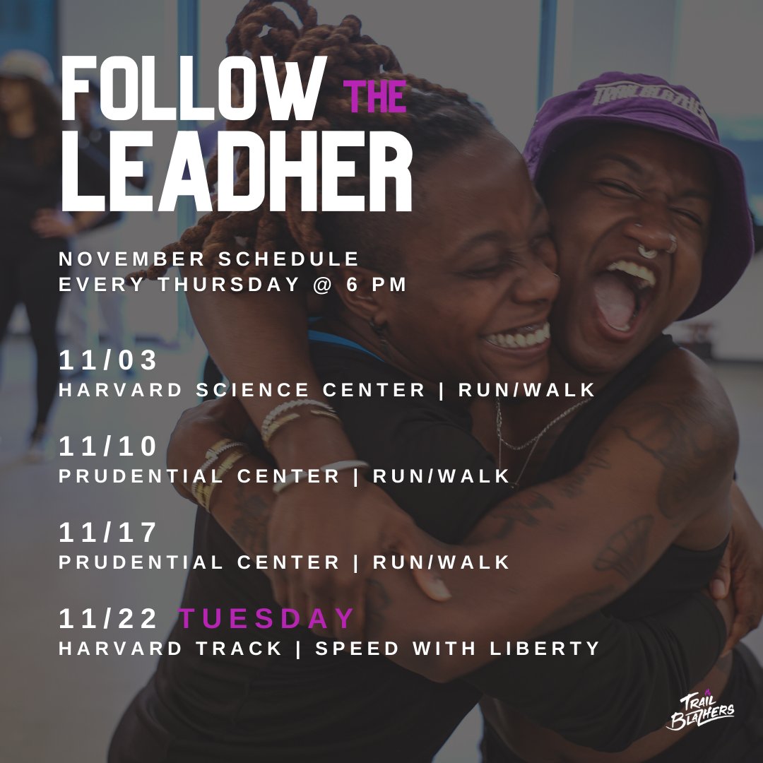 What are we #thankful for? This #community! The November schedule for Follow the LeadHER is up! Join us every Thursday* at 6:00PM for run/walk/activity meet-up! We're switching it up again this month with different locations. #running #boston #cambridge #shemovesus <a href="/PUMARunning/">PUMA Running</a>
