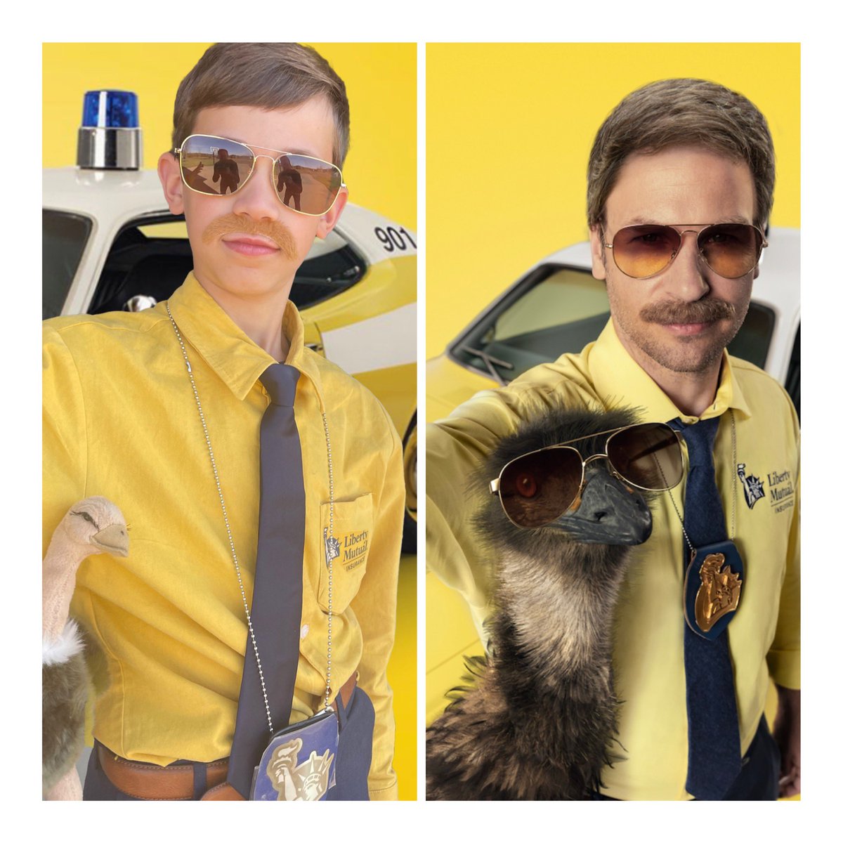 Schmidtkevin's tweet photo. @LibertyMutual ever see a better Halloween costume match???! He won his classroom costume contest and had had trick or treat homes singing the Liberty jingle 🤣 https://t.co/Iy5x2N7YeG