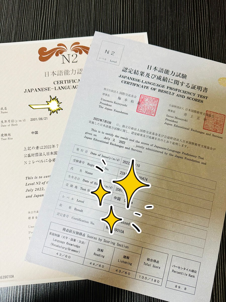 N2合格証明書やっと受け取った—！💮
前自分の点数もう知ってたけど、ランクは前10.2%?!
ほんまにサイコウのトゥデイや!🥹😆😆
#中国語 #日本語 #友達募集中 
#日本人と仲良くなりたい #日本人と繋がりたい
#中国人と仲良くなりたい
#中国人と繋がりたい #中国語勉強中
#中国語勉強してる人繋がりたい