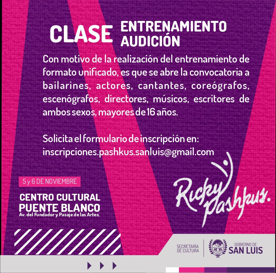 ¡Nos vemos en San Juan!

5 y 6 de Noviembre en el Centro Cultural Puente Blanco.
Formulario de inscripción: inscripciones.pashkus.sanluis@gmail.com

<a href="/pashkus/">Ricky Pashkus</a> <a href="/IAMargentina_/">IAM</a> #ferdente