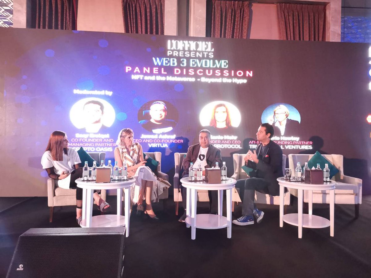 CryptoOasisUAE's tweet photo. The L'Officiel #Web3Evolve event curated by @ArteCommunity_ has come to an end, but our journey towards the Metaverse continues. 🚀

The event featured a panel discussion moderated by our Co-founders @DxBlockChain and @Faisalsz.

📍@WaldorfDubai

#CryptoOasis #arteCommunity https://t.co/nvwpilfDvJ