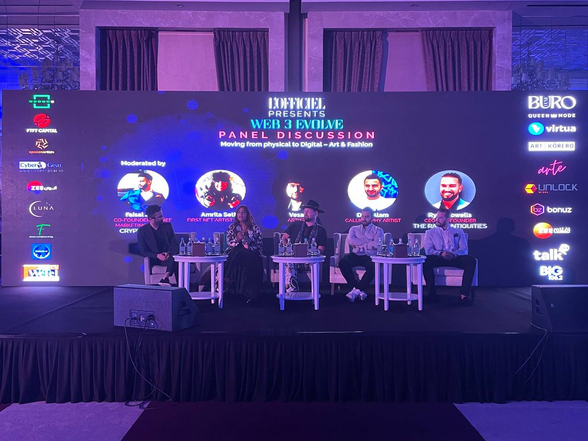 CryptoOasisUAE's tweet photo. The L'Officiel #Web3Evolve event curated by @ArteCommunity_ has come to an end, but our journey towards the Metaverse continues. 🚀

The event featured a panel discussion moderated by our Co-founders @DxBlockChain and @Faisalsz.

📍@WaldorfDubai

#CryptoOasis #arteCommunity https://t.co/nvwpilfDvJ