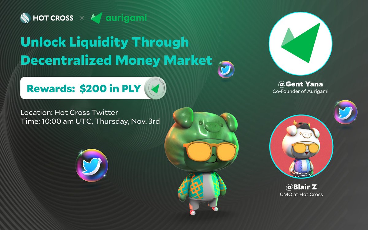 🎤 Tune in with us in the Twitter Space with <a href="/aurigami_PLY/">Aurigami</a>: Unlock liquidity through the decentralized money market

📅 Thursday, November 3rd, 10:00 am UTC

❤️ Like ♻️ Retweet ⌨️ Comment your questions

🐷 10 participants will share $200 in $PLY

👂 x.com/i/spaces/1YpJk…