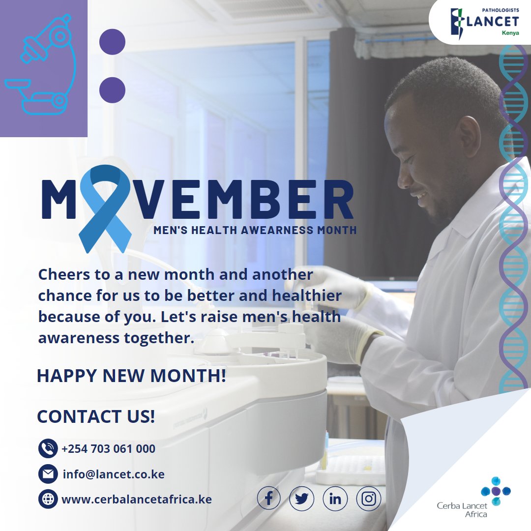 CerbaLancet_KE's tweet photo. As we step into the New Month Pathologists Lancet Kenya will be aiming at raising awareness of preventable health problems and encouraging early detection and treatment of disease among men and boys.
#pathologistslancetkenyacares
#menhealthawareness
#betterbecauseofyou https://t.co/Amai1gsvt9