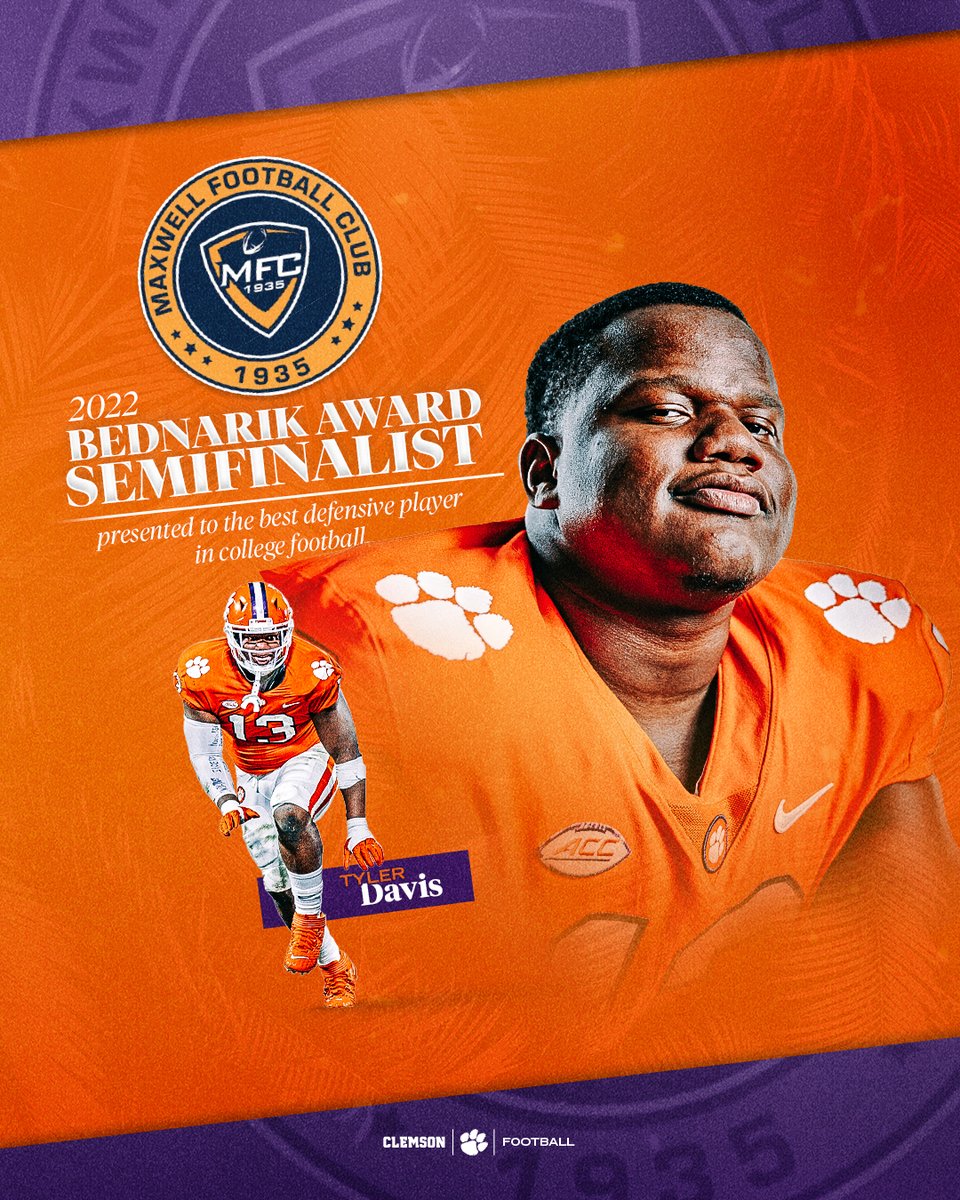 Clemson Football (@clemsonfb) on Twitter photo Last night? Iron Man.
This morning? Bednarik Award semifinalist.
Congrats, <a href="/tdbeast5390/">Tyler Shwayze Davis</a>!
📰: clemsontigers.com/davis-named-as… Last night? Iron Man.
This morning? Bednarik Award semifinalist.
Congrats, <a href="/tdbeast5390/">Tyler Shwayze Davis</a>!
📰: clemsontigers.com/davis-named-as…
