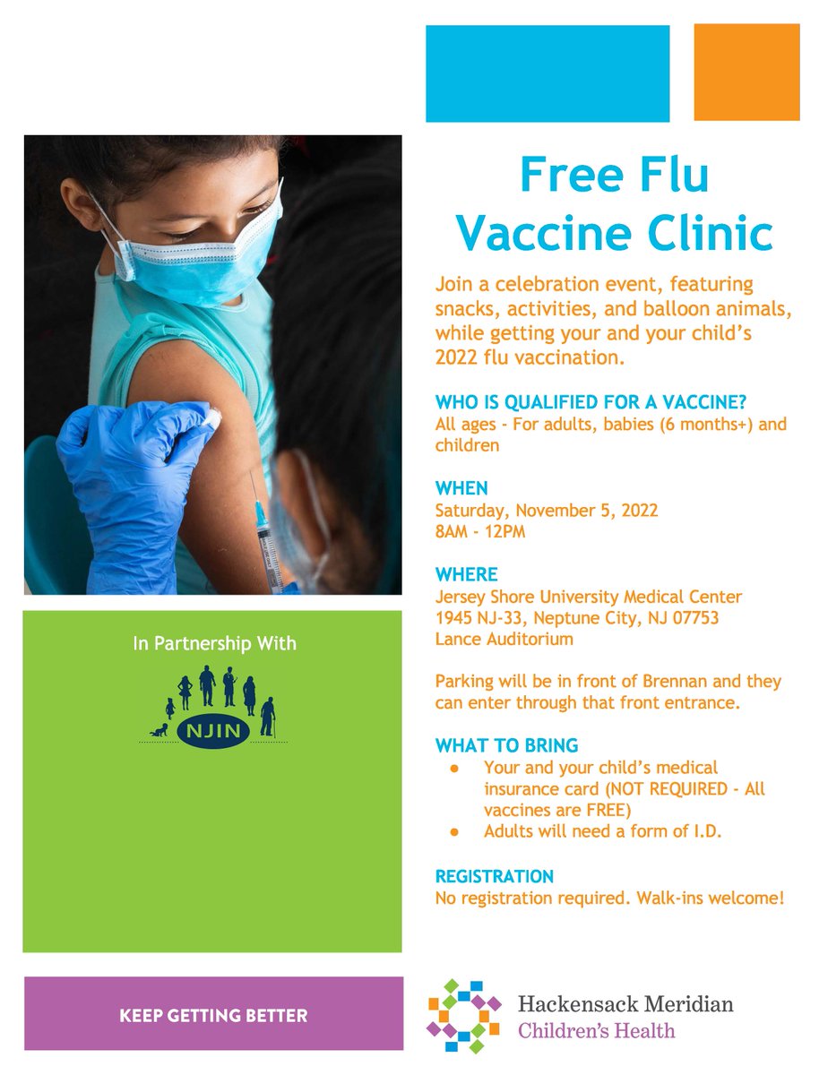 immunizenjnow's tweet photo. Join the NJIN team and our friends at 
@HMHNewJersey
 as we #FightTheFlu!

The Jersey Shore University Medical Center team will be hosting a #FluWarriorsFestival this Saturday (11.05.22) in Neptune City. No appointments are necessary, and all vaccines are FREE!

Learn more below! https://t.co/INfkybMznA