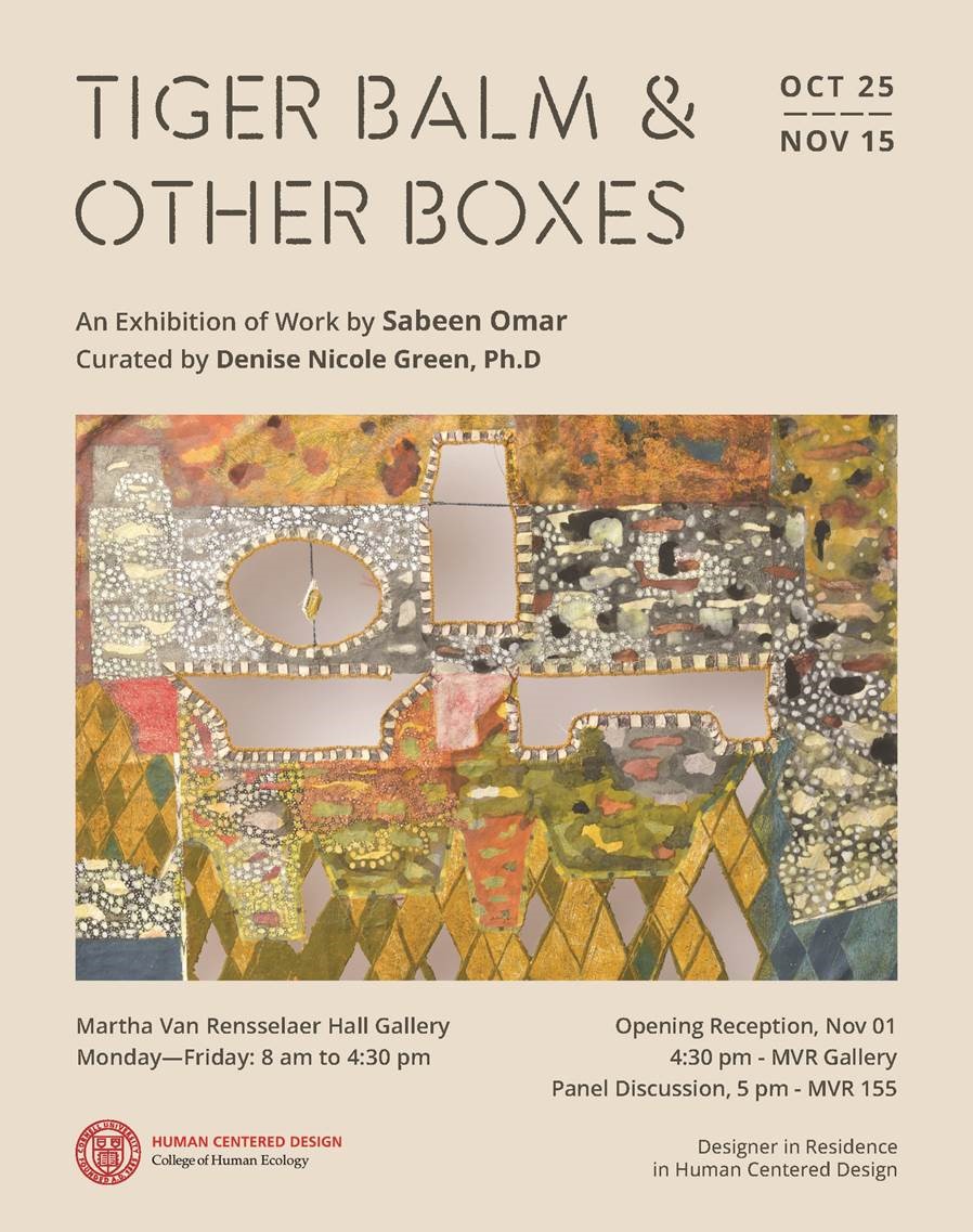 CornellHCD's tweet photo. TODAY’S EVENT: Opening reception (4:30 p.m., MVR Gallery) and artist talk (5 p.m., MVR 155), Sabeen Omar, 2022 Designer in Residence, Dep't of Human Centered Design, made possible by a generous gift to College of Human Ecology.
#sustainabledesign #cornelldesign #design https://t.co/rJa8VRb8uv