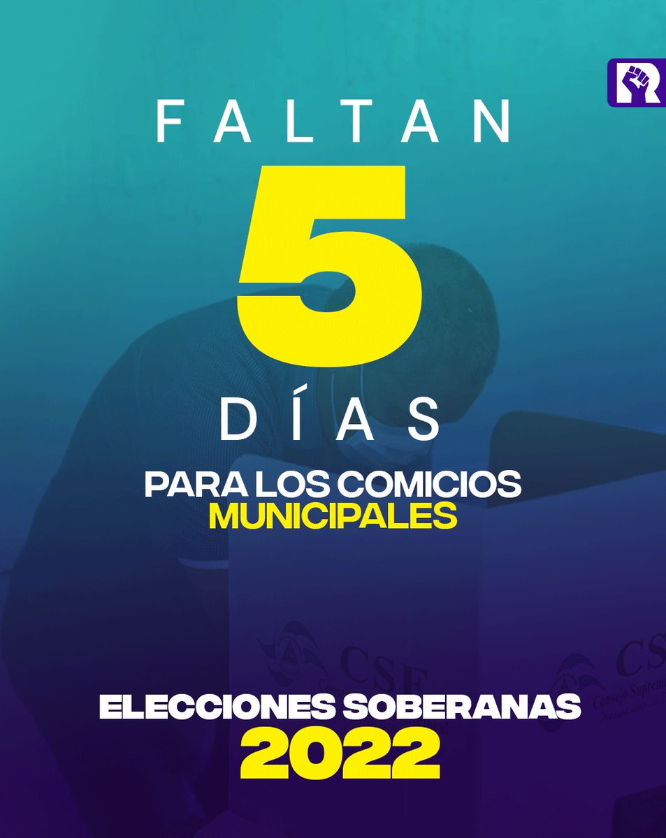 Estamos tan solo a 5 días de celebrar las Elecciones Soberanas 2022. 🇳🇮🗳️

#UnidosVencemosVenceremos