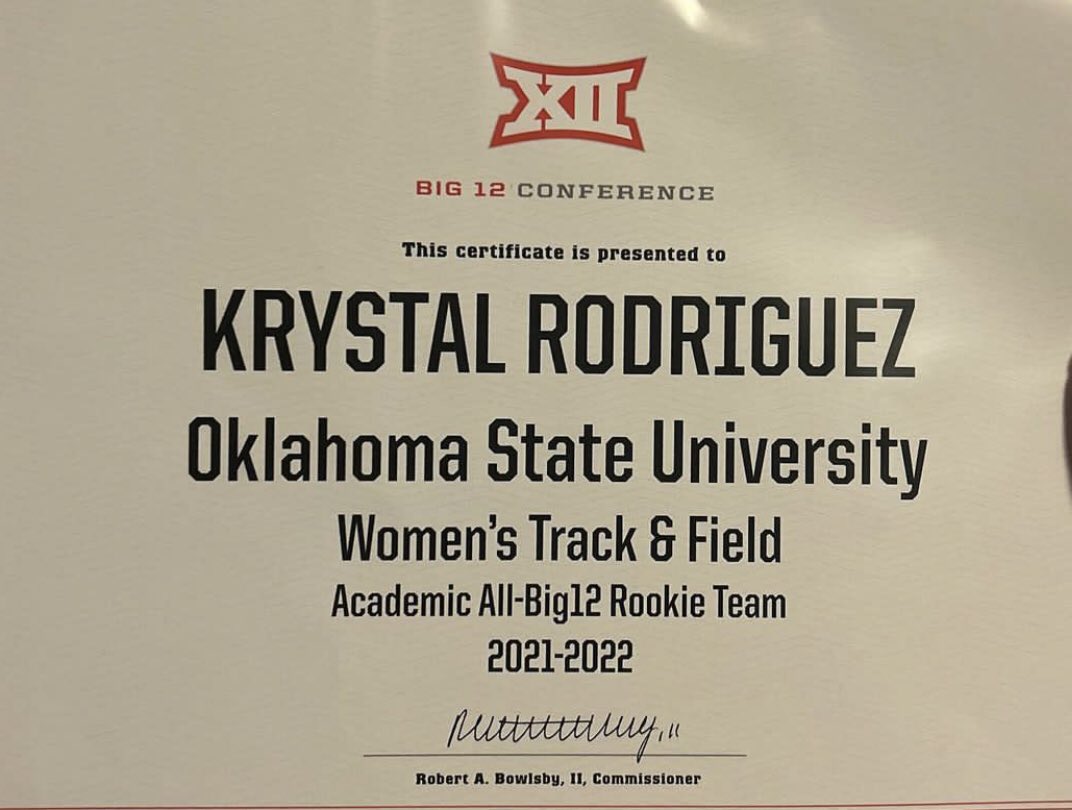 Congratulations to former <a href="/CudaRunners/">LUCAS OLIVEIRA - Athlete - Track & Field - XC</a> Star Krystal Rodriguez for her continued success and achievements at <a href="/run4okstate/">Oklahoma State XC/T&F</a>

Academic All-Big 12 Rookie Team 2021-2022.

Once a CUDA always a CUDA!

<a href="/sr_reef/">Coral Reef Sr High</a> <a href="/reefathletics1/">Coral Reef Athletics</a> <a href="/MDCPSSouth/">South Region Office</a> <a href="/FHSAA/">FHSAA</a> <a href="/flrunners/">FLRunners</a> <a href="/FloTrack/">FloTrack</a> <a href="/MiamiEliteTC/">Miami Elite Track</a>