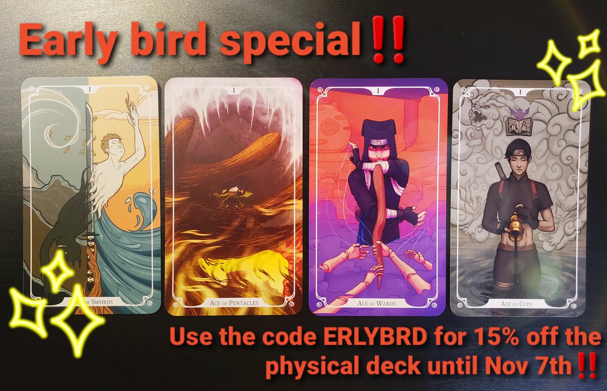 narutarot's tweet photo. ‼️PRE-ORDERS ARE LIVE‼️
Visit https://t.co/hyVIS8EH1j to pre-order your copy of the 78-card tarot deck featuring works from over 50 wonderful contributors!
Pre-orders will close on Dec 1st at 11:59pm EST. Don't wait! https://t.co/HeadHKLL4U