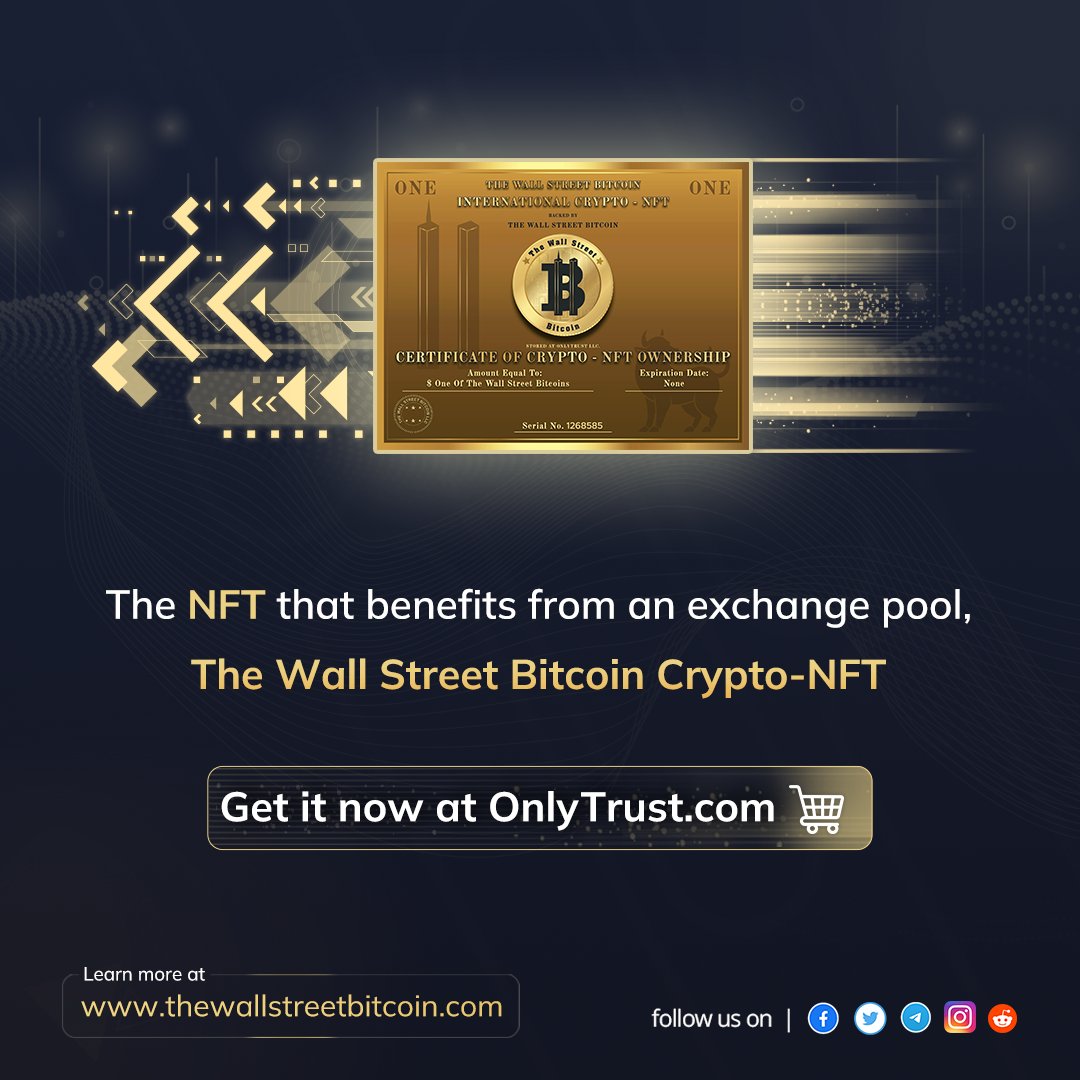 wall_st_bitcoin's tweet photo. The OnlyTrust exchange pool 🔄 mitigates total losses for The Wall Street Bitcoin Crypto-NFT 🚀 by exchanging it for #Bitcoin

Get your #Crypto-NFT before the sale closes, only on the @onlytrustnft Platform. https://t.co/BjkqDDkhrZ 📣

#Thewallstreetbitcoin #NFT #CryptoNFT https://t.co/wWbNjNp2l6