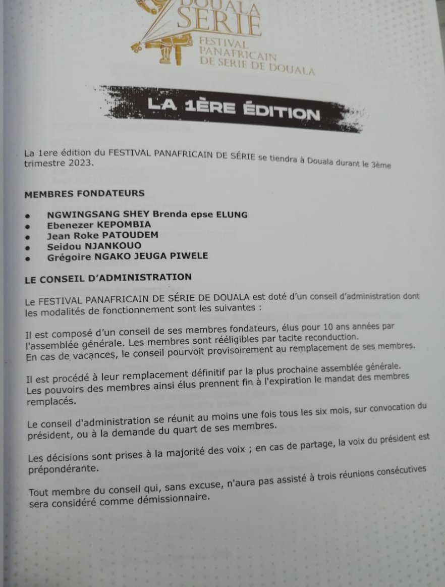 BRAVO <a href="/Mitoumba_EK/">Ebenezer Kepombia</a> Ebenezer Kepombia 💞

Très heureuse que <a href="/LFCamerounais/">Le Film Camerounais</a> ait été convié à venir témoigner de cette nouvelle naissance !

Le FESTIVAL PANAFRICAIN DE SÉRIE DE DOUALA est né 💃🏾

Accueillons-le comme il le mérite 👌🏾