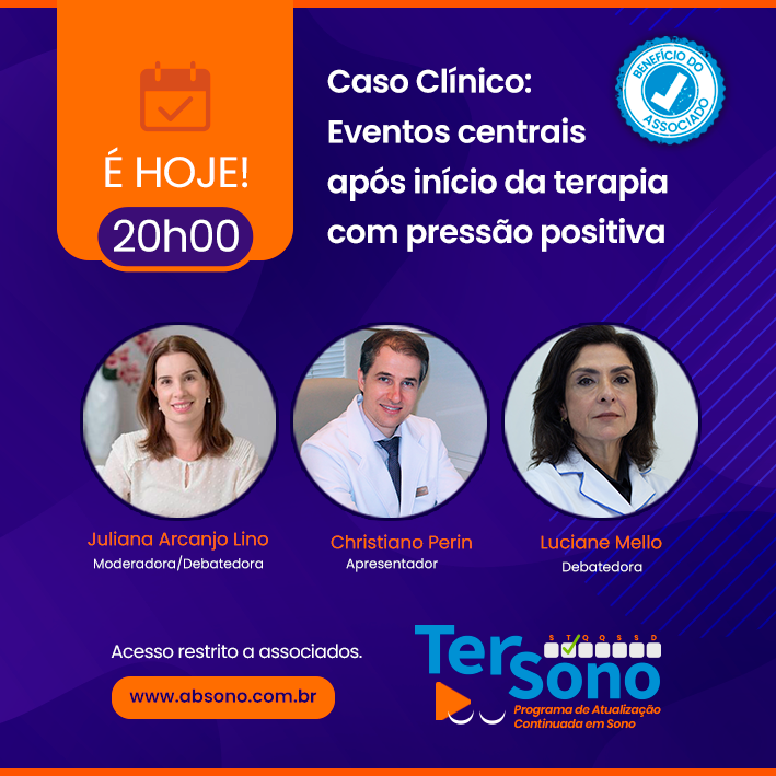absono_'s tweet photo. HOJE, às 20h, tem o #TerSono e o tema está imperdível! Falaremos sobre um caso clínico: eventos centrais após início da terapia com pressão positiva.
Participe em: https://t.co/at3aAIQJCO
Lembrando que o acesso é restrito para associados. Seja sócio também!
#absono #sono https://t.co/wJmx6nhjJV