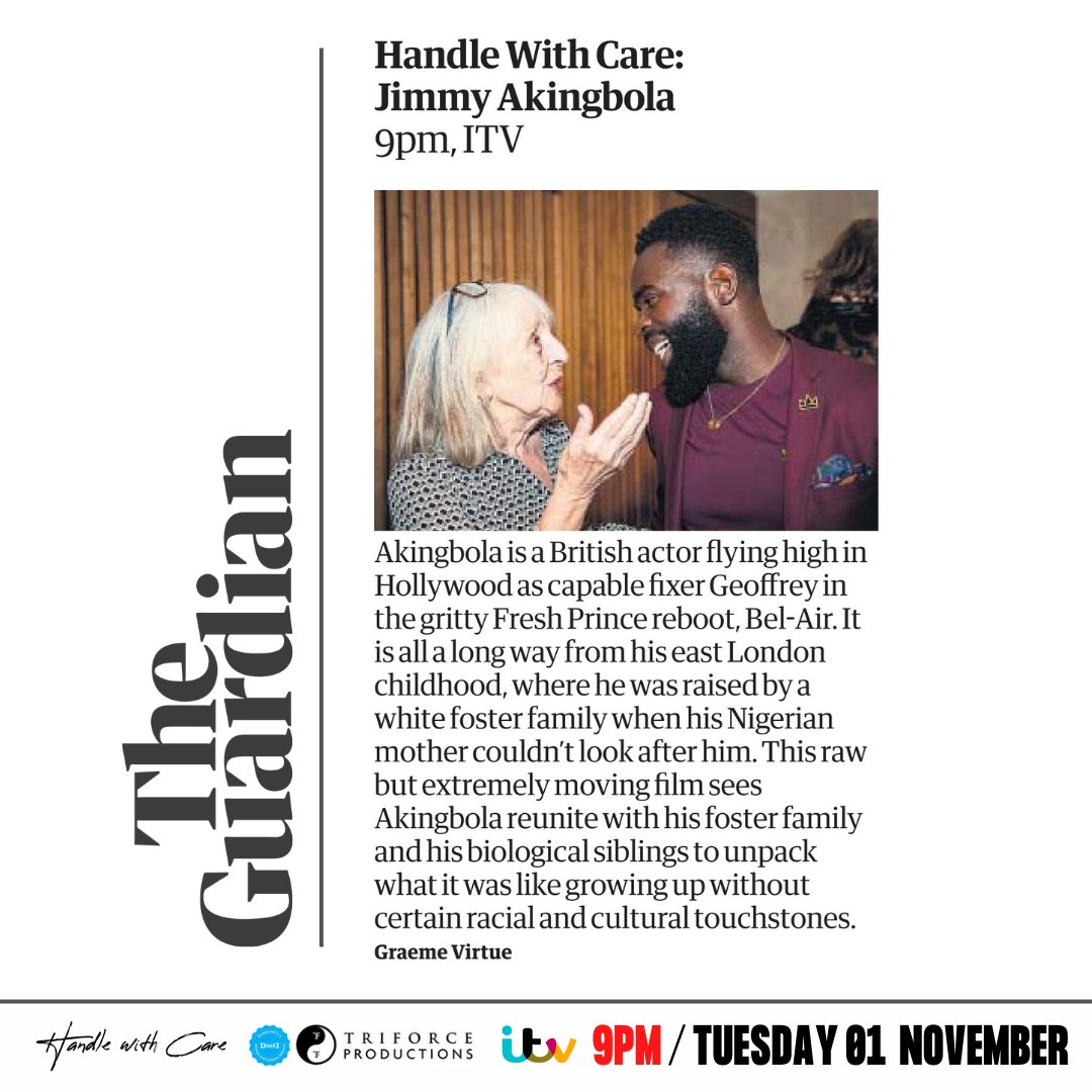 TriForceEvents's tweet photo. Next from @guardian and @Telegraph:

🚨 TONIGHT | 9PM on @itv &amp; #itvhub
 
📽 @jimmyakingbola #HandleWithCare https://t.co/ItdV66A4L3