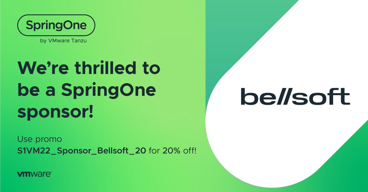 bellsoftware's tweet photo. We are excited to announce that #BellSoft is co-sponsoring this year's #SpringOne conference, taking place on December 6-8 in San Francisco, USA. If you haven't registered for the event yet, we're happy to share with you our promo code, providing 20% off: https://t.co/BZIPIx2gkf https://t.co/4nJ4pUpUAC