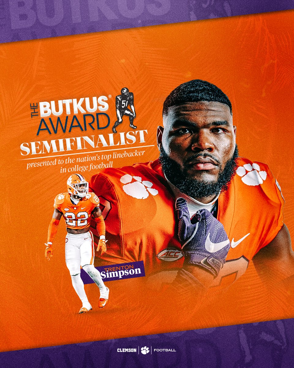 In 2019, Isaiah Simmons brought home the Butkus Award as the nation's top linebacker. In 2022, No. 22 is one step closer to following in his footsteps. Congrats, @TrentonSimpson_! 📰: clemsontigers.com/simpson-named-…