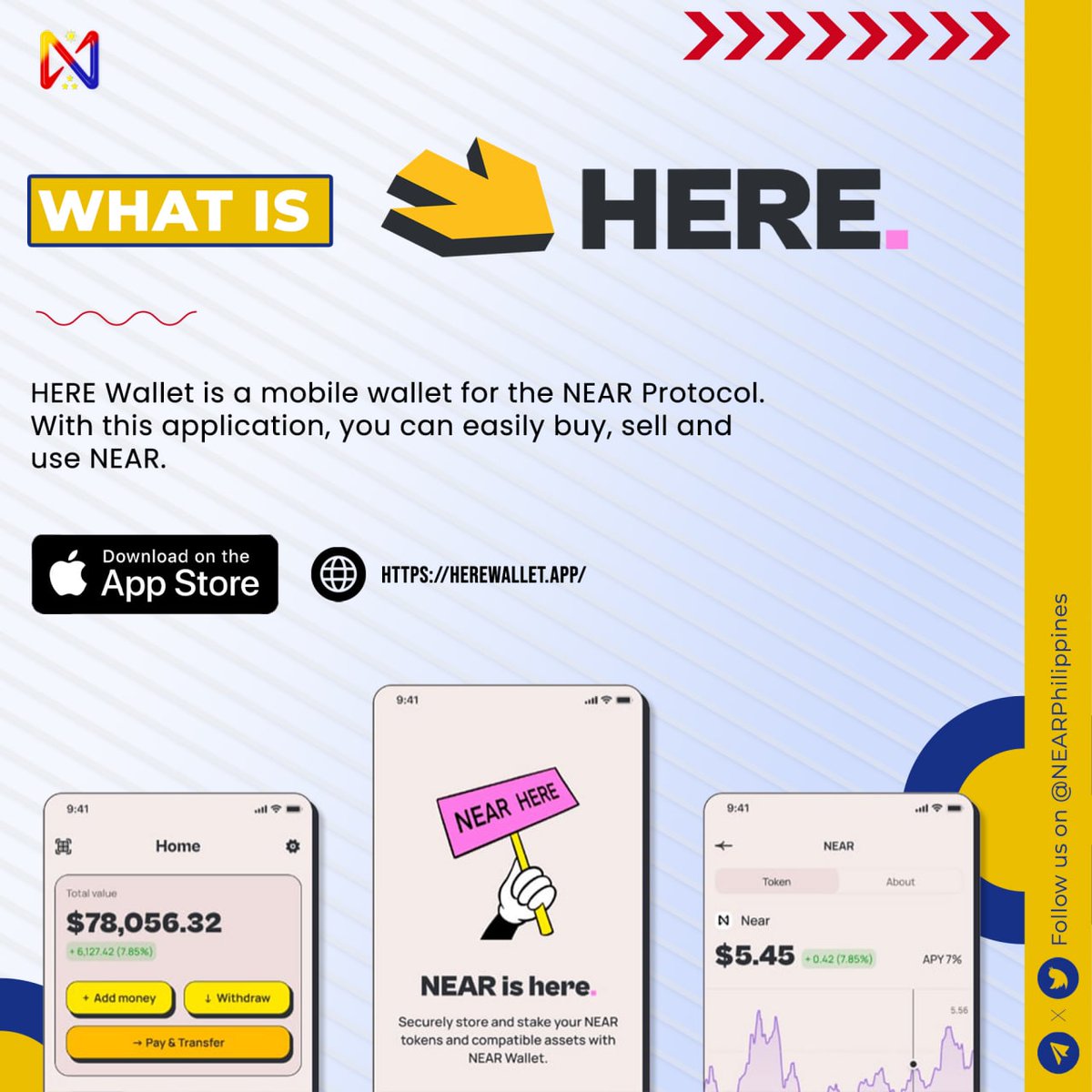 NEARPhilippines's tweet photo. Wallet is HERE! โ๏ธ ๐ฅ
@here_wallet is the first Mobile wallet for @NEARProtocol with non-blocking staking.
Join & Learn more by joining here ๐
https://t.co/QpR0KHKopu
Follow us for more!
#DeFiTuesday #Wallet #NEAR #NEARPH https://t.co/j2mmvYX8ZV