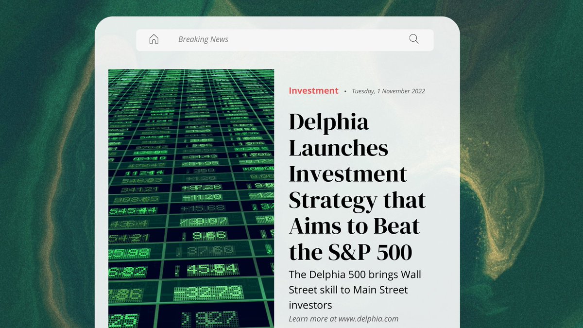 delphia's tweet photo. Introducing Delphia 500, a premium version of the S&amp;P 500 that aims to beat their popular benchmark by 1.5%. 

Our dynamic approach to this investment strategy allows our members to pursue above-average returns at a time when markets are falling flat.

https://t.co/5DKFEpOS0Y https://t.co/BuF3YrSCGq