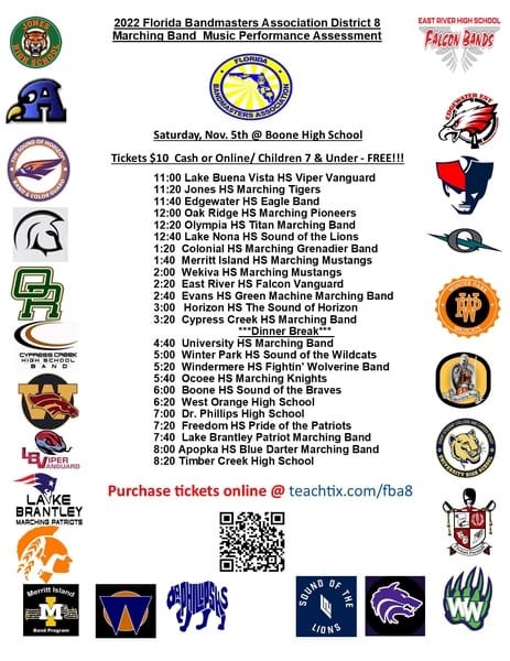 ScottEvans_OCPS's tweet photo. On Saturday plan to attend the FBA Marching Band Performance Assessments at Boone HS. Enjoy @OCPSnews marching bands from across our district. Tickets are free to OCPS employees with a badge or purchased at https://t.co/Ay14B8GvNo. @RobBixler_OCPS https://t.co/UyZ4V9gzUe