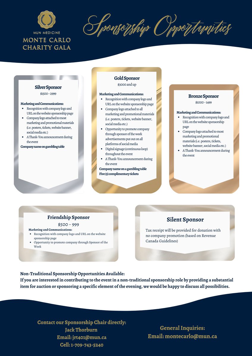 Looking for a sponsorship opportunity for early in 2023? Your company can support 4 amazing charities at once AND be featured on gambling tables and promotional materials for <a href="/MUNMed/">Faculty of Medicine</a> Monte Carlo! Email or DM to learn more!